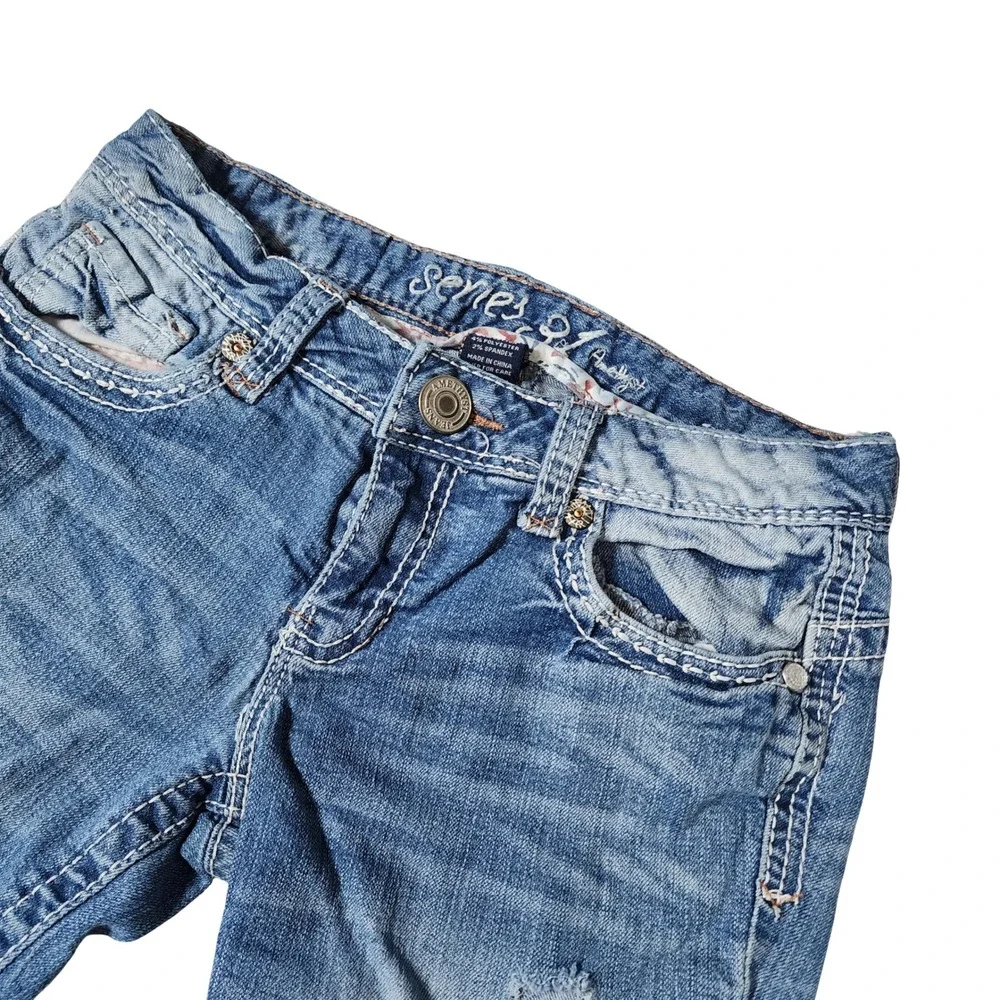 Series 31 Amethyst Distressed Denim Shorts Blue Sequin Flap Pocket Size‎ 3
